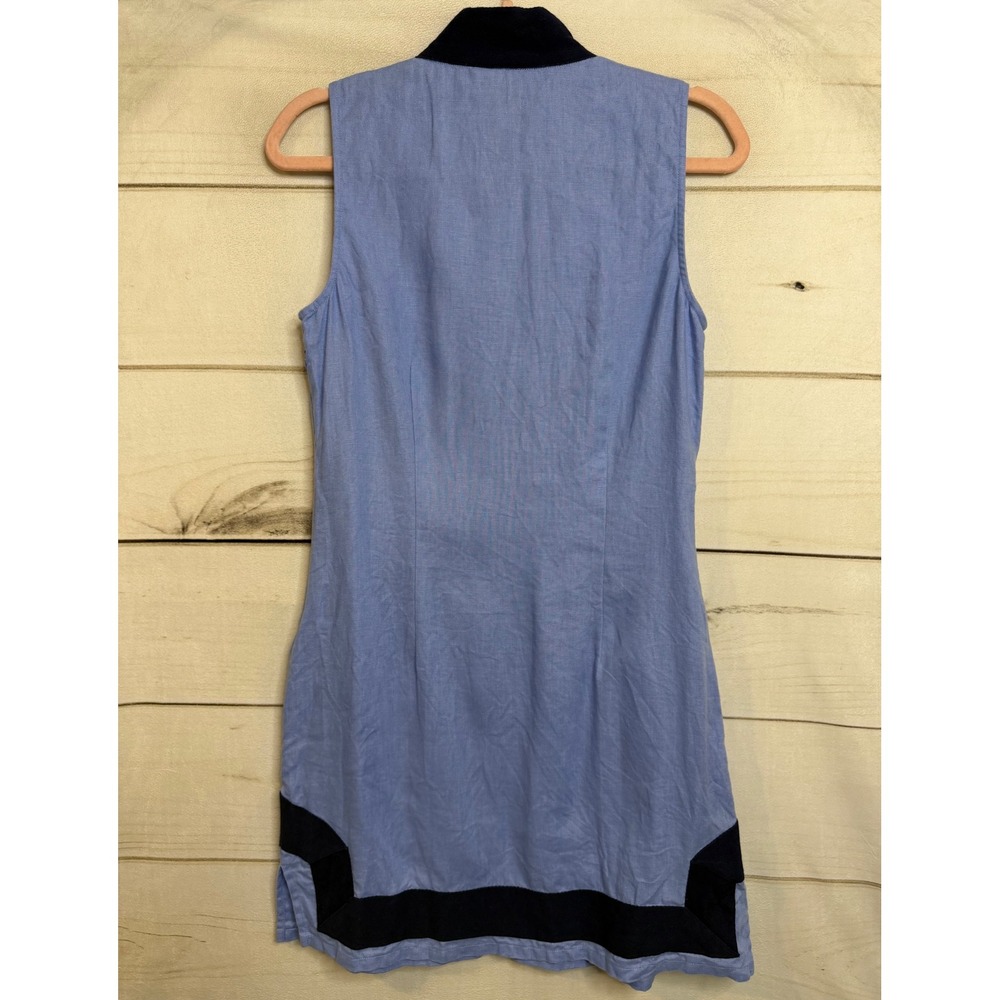 Sail to Sable Blue 100% Linen Sleeveless Shift Dress Navy Trim Preppy Womens S - Picture 5 of 5